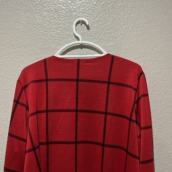 Olivia Blu Cardigan Sweater Womens 3X Red Window Pane Print Open Front Knit - Picture 8 of 8